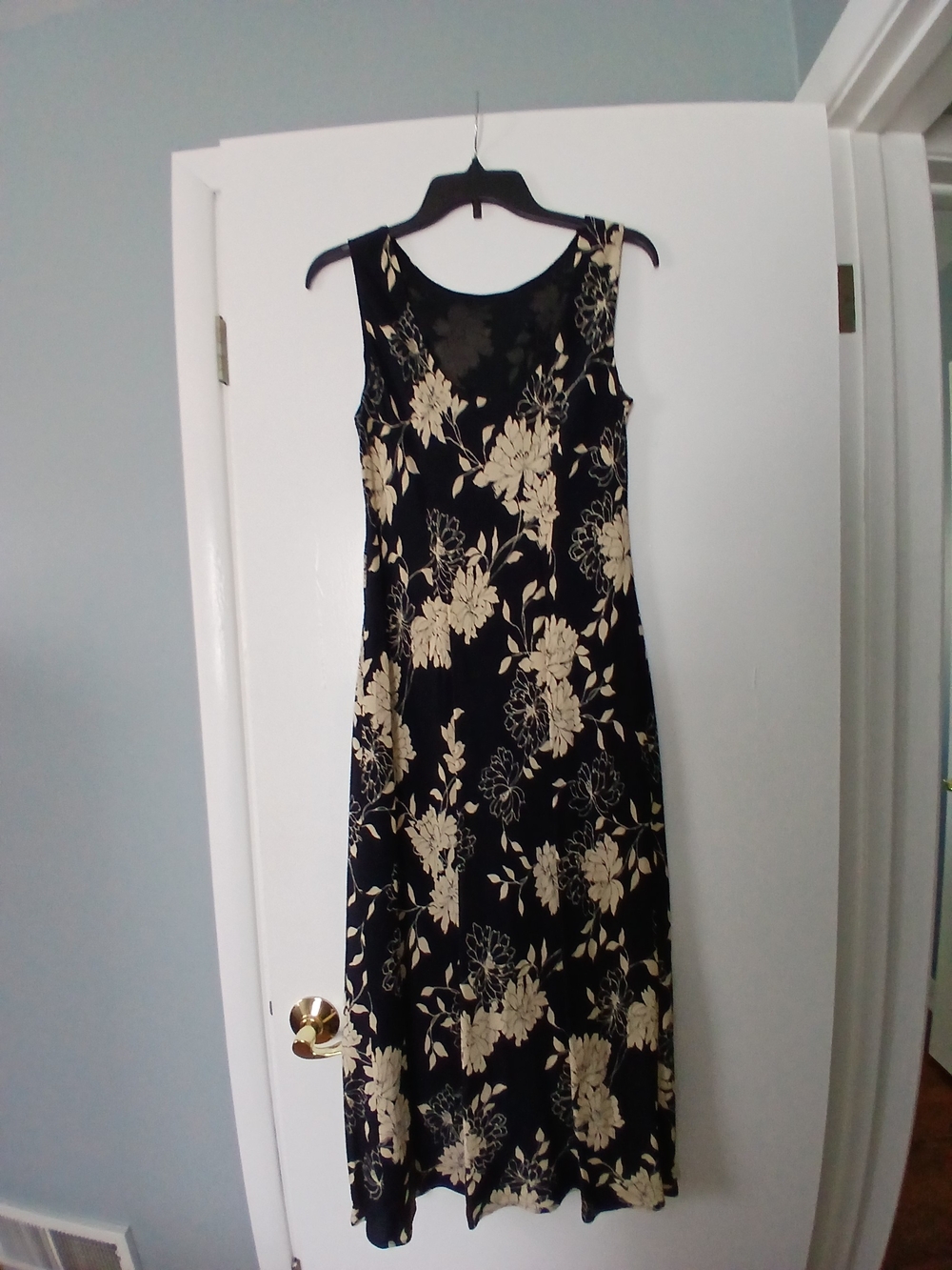 LOFT Black Maxi Dress with Cream Floral Print